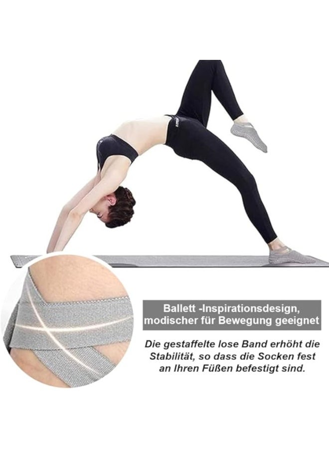 LYNLYN 5 Pairs Yoga Grip Socks for Women, Non-Slip Pilates Socks with Straps, Combed Cotton Anti-Skid Barre Ballet Workout Socks in Black White Grey - Image 5